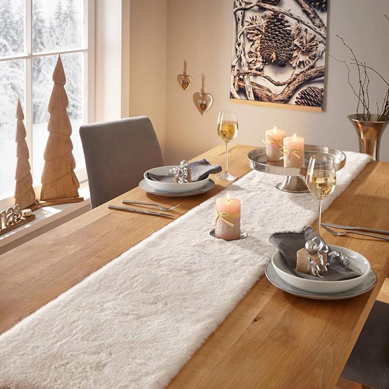 yuboo White Fur Table Runner, Furry Fluffy Dresser Runner for Bedroom Dresser Cover Top, Modern Table Decorations for Party Birthday Spring Valentines Christmas Wedding Dinning Table 15 x 72 Inches - Image 3